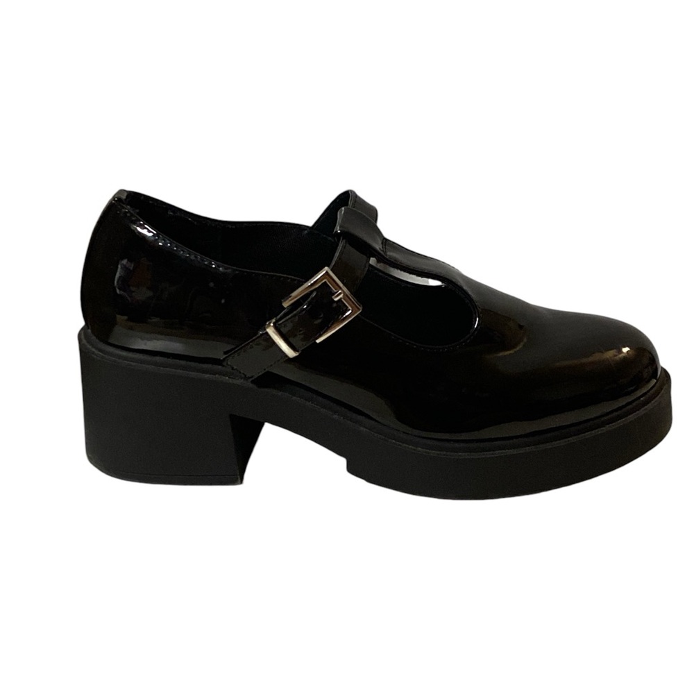 ASOS DESIGN Stealth Mary Jane Chunky Mid Heeled Shoes Black Patent Women’s 8